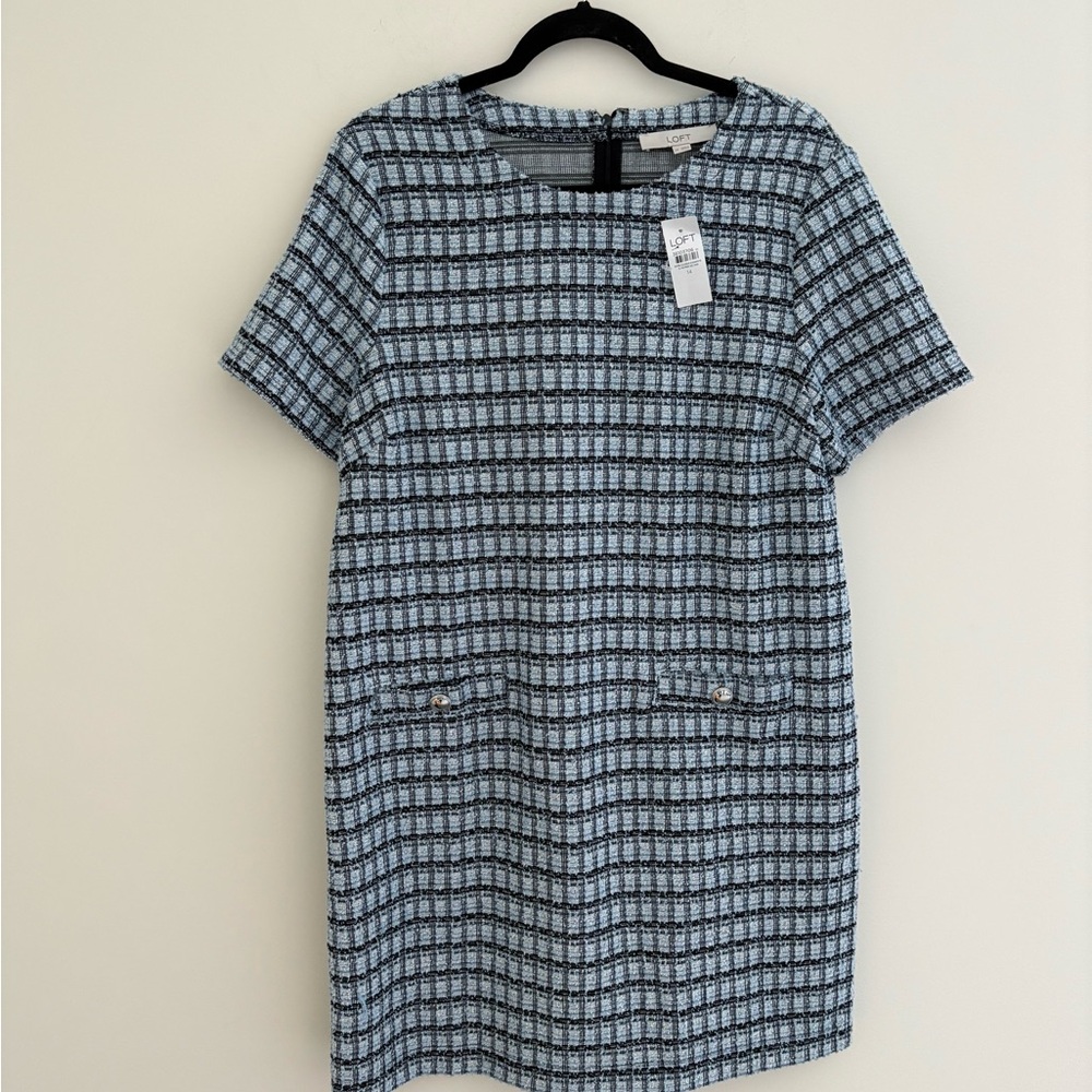 LOFT Blue and Black Checkered Mini Dress